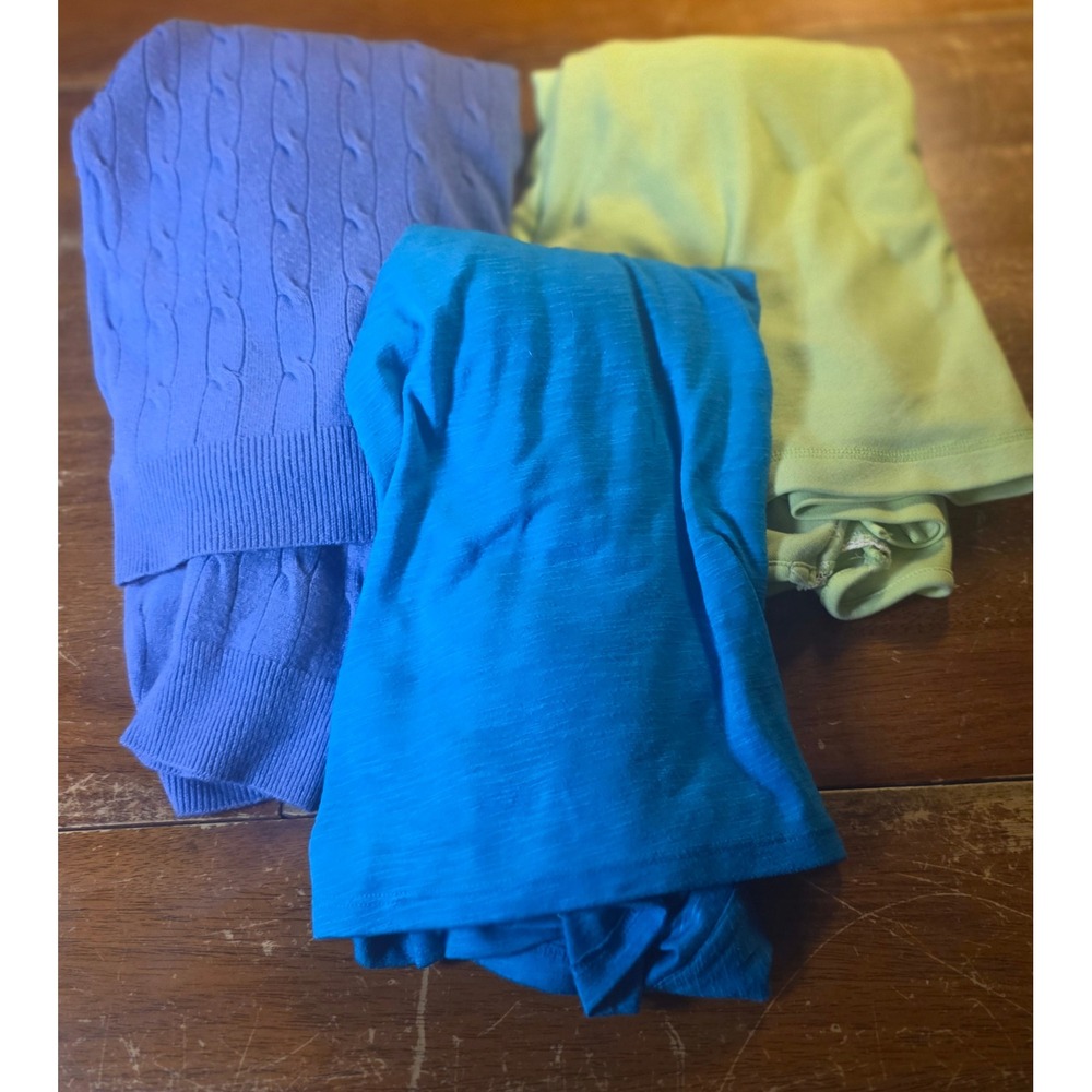 White Stag Womens Top Lot 3pc Cable Knit Sweater Blue Layered Tee Green 2X